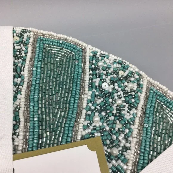 x4 Coastal Collection Beaded Seashell Placemat Set Ocean Beach Turquoise Silver